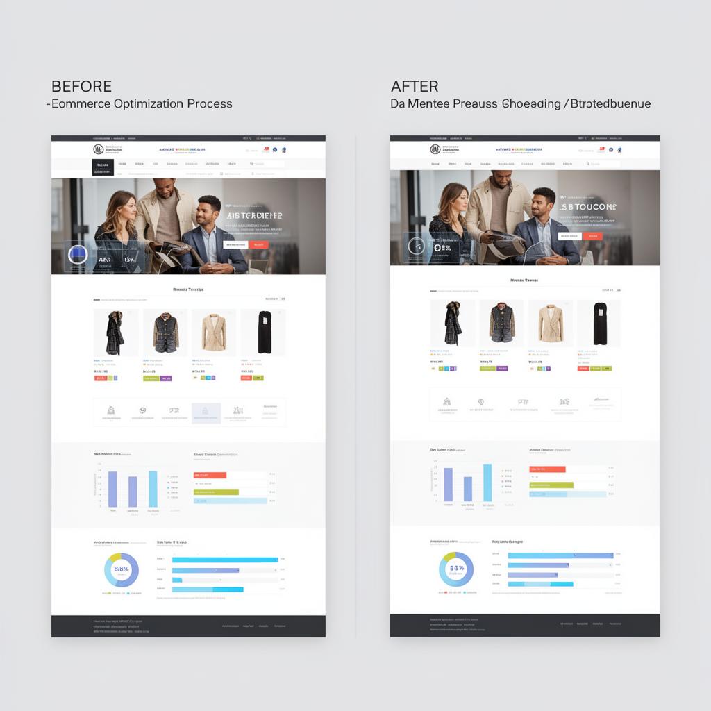 Comparativo antes e depois de otimização de página de produto de e-commerce