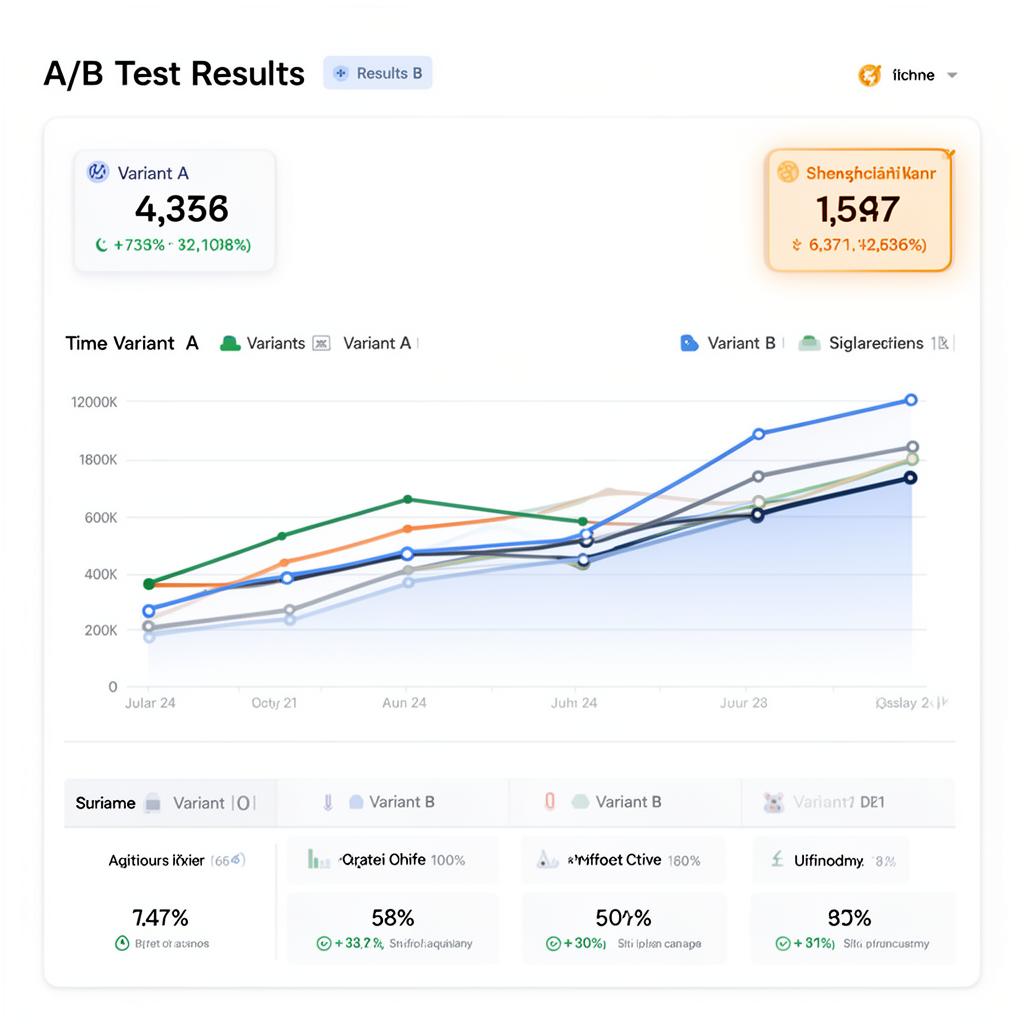 Gráfico de resultados de teste A/B mostrando performance das variantes ao longo do tempo